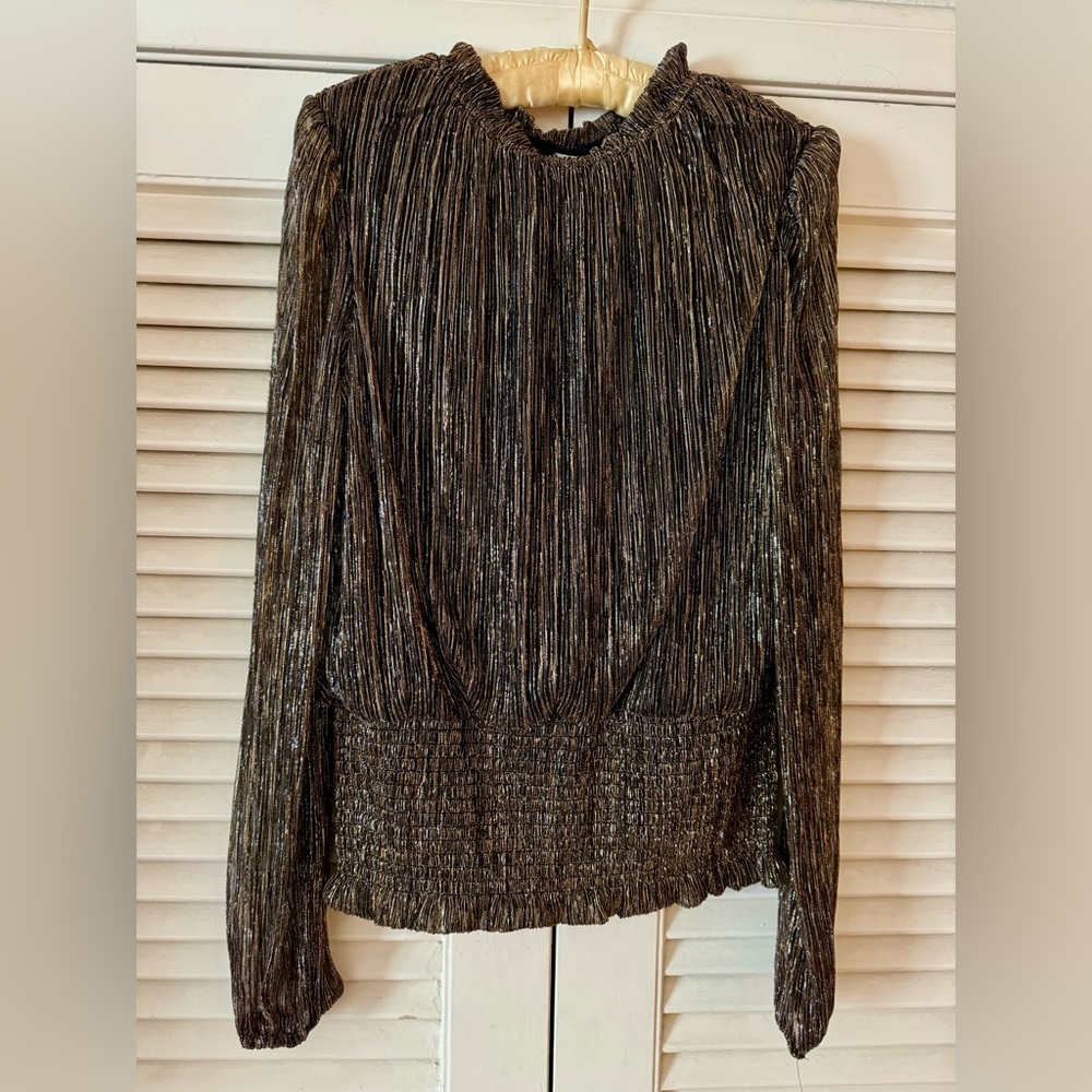 NWOT JOIE SILVER COPPER & BLACK METALLIC BLOUSON SIZE LARGE